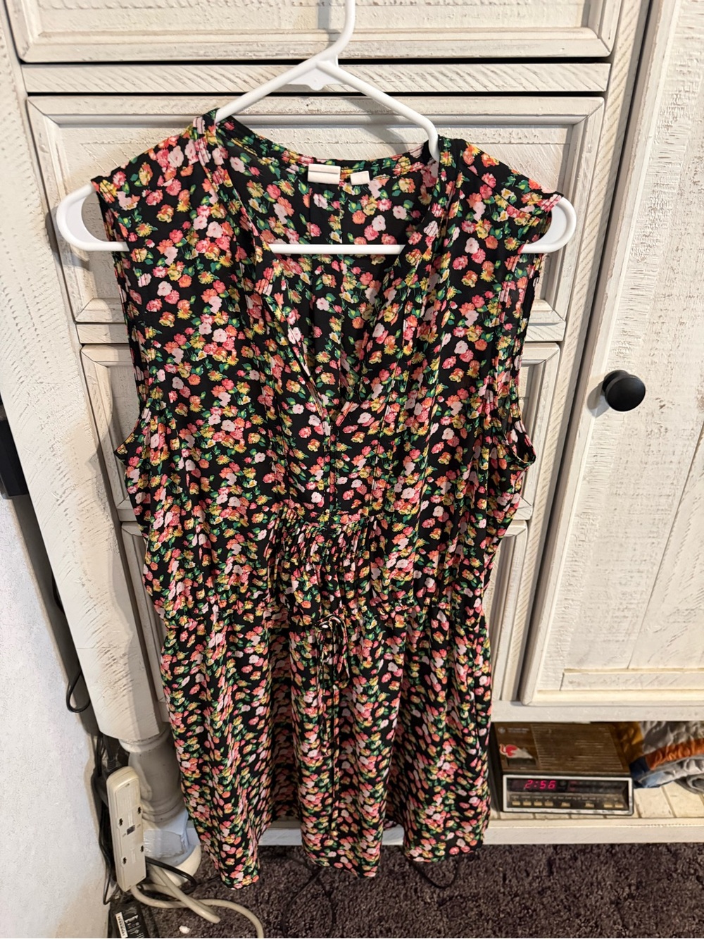 GAP Black Floral Midi Dress with Pink and Green Blossoms